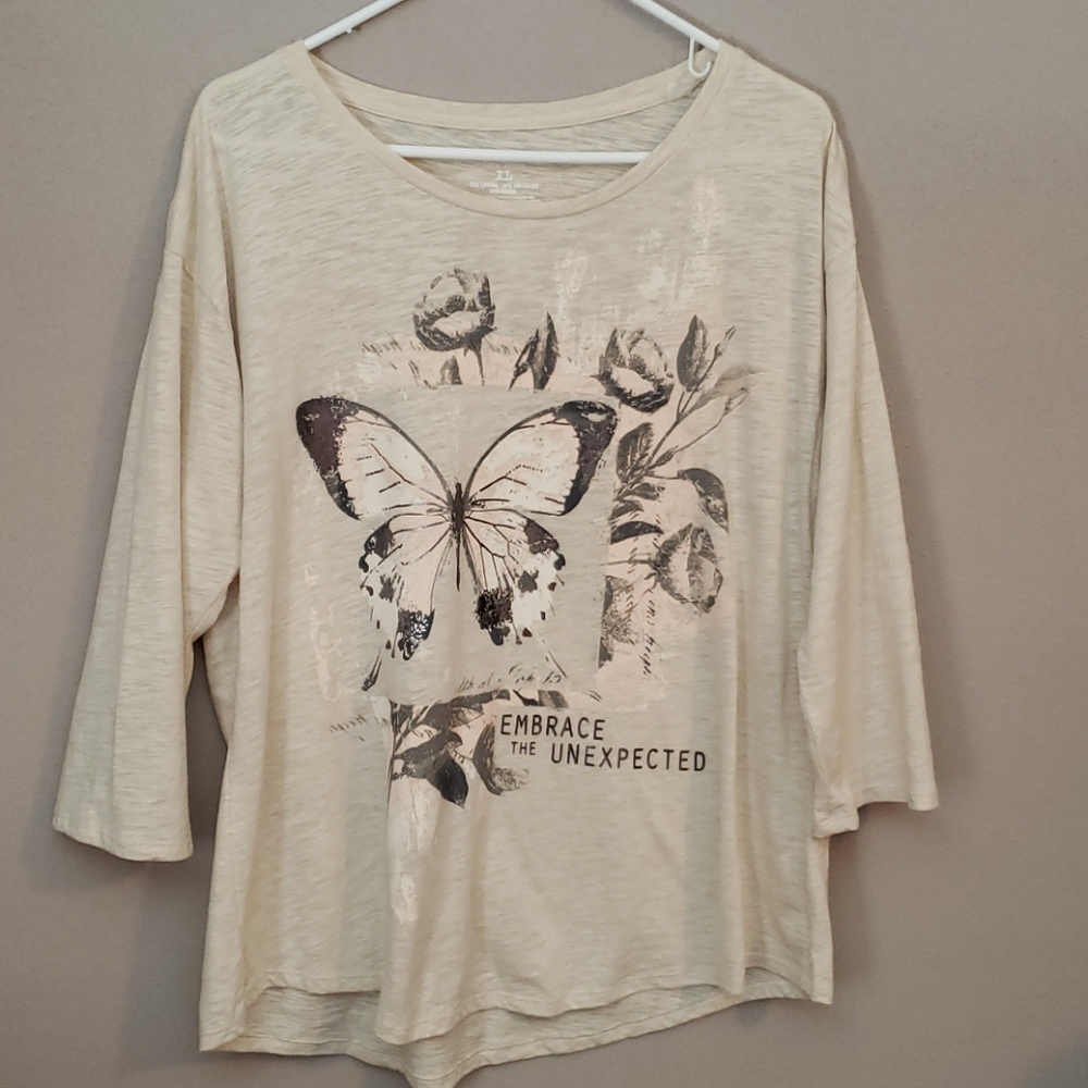 Sonoma 3/4 sleeve tee, cream, size XL
